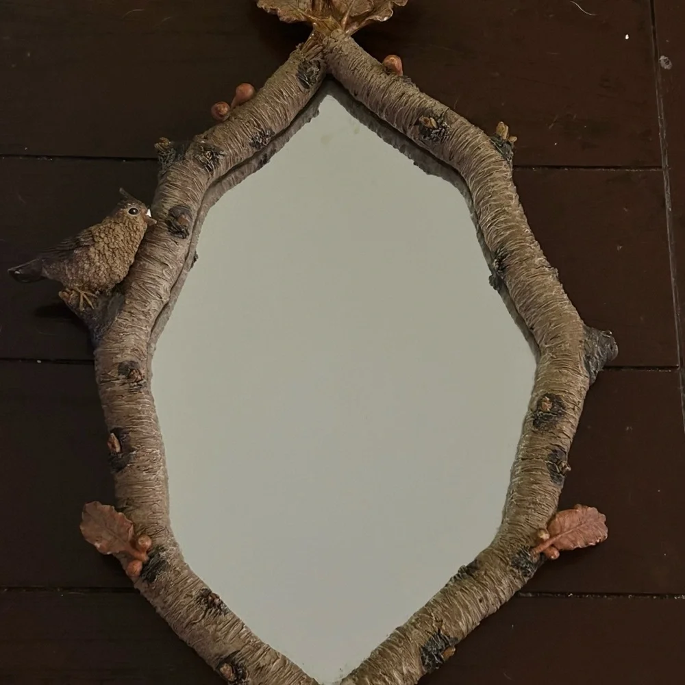 Rustic Brown Leaf and Bird Wall Mirror